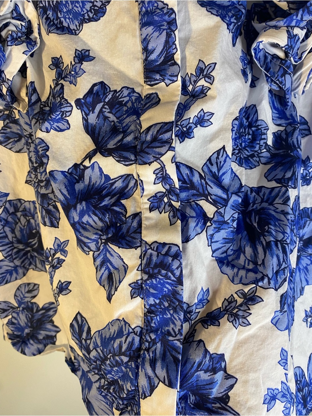 CeCe Blue and White Floral Ruffle Sleeve Blouse - Picture 2 of 12